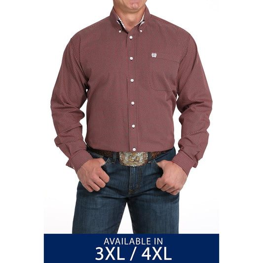 Cinch Mens Long Sleeve Western Shirt-Red