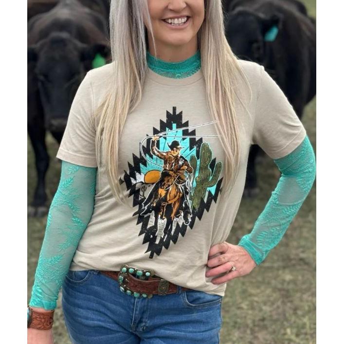 Sterling Kreek Women's Short Sleeve Cowboy Rides Away Tee Shirt