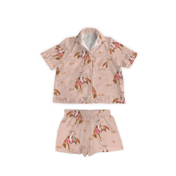 Ida Mae Women's Casey Cowgirl Patchwork Rose Shorty Pajama Set- Pink