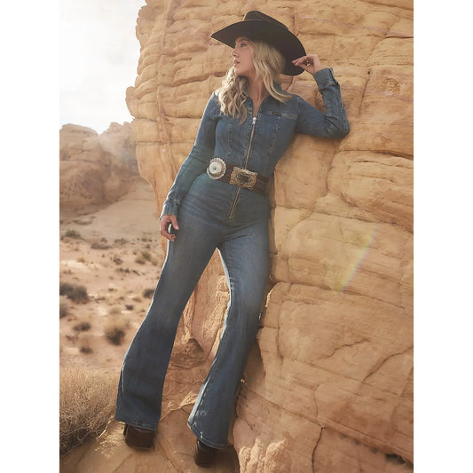 Wrangler Women's Lainey Wilson Denim Flare Catsuit- Rock Wash