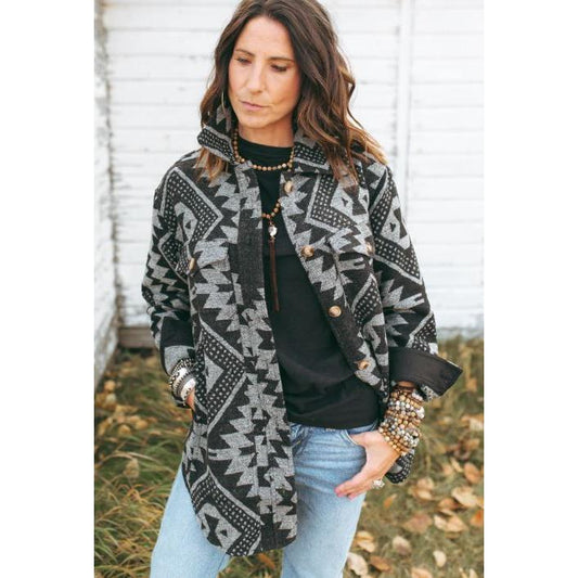 Grazier The Annie Aztec Shacket - Black Aztec