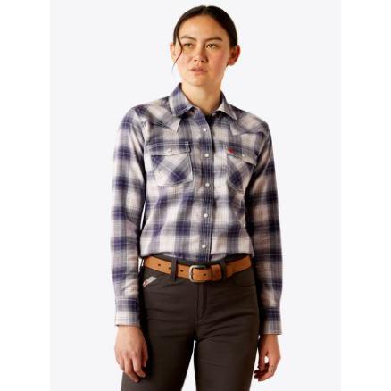 Ariat Women's FR Heritage Retro Fit Long Sleeve Work Shirt- Vanilla/Navy