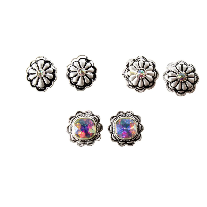 Silver Strike Crystal Earring Set- Silver - Irvine Tack & Western Wear