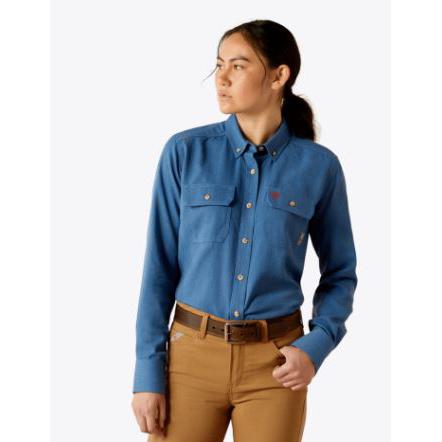 Ariat Women's FR Air Inherent Long Sleeve Work Shirt- Medium Blue