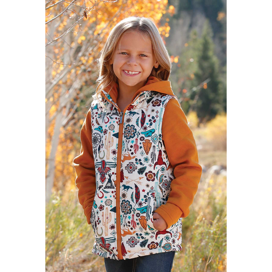Cinch Girl's Long Sleeve Hoodie Vest- Gold