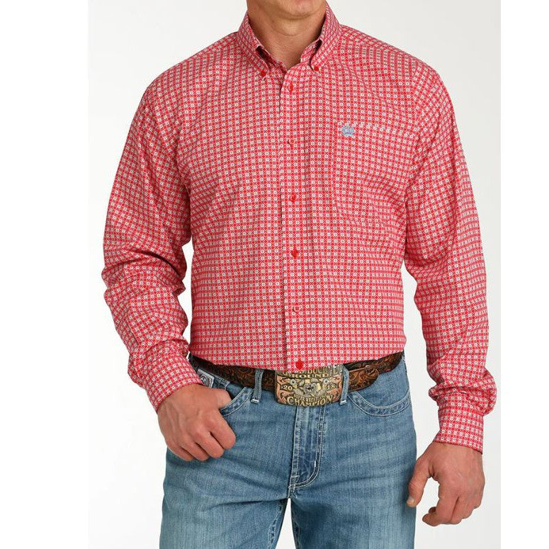 Cinch Men's Long Sleeve Medallion Shirt - Red