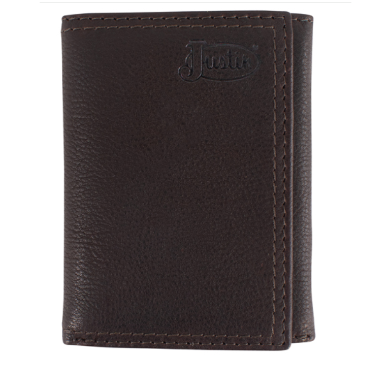 Justin Genuine Leather Trifold Wallet- Dark Brown Rugger