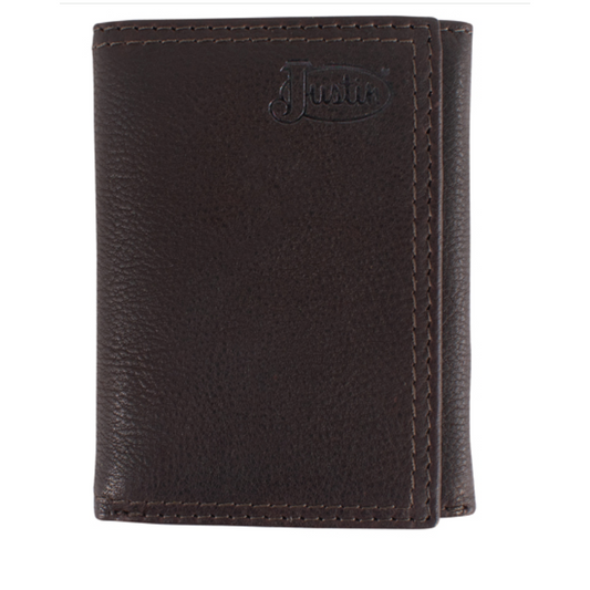 Justin Genuine Leather Trifold Wallet- Dark Brown Rugger
