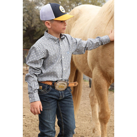Cinch  Boy's Long Sleeve Western Shirt - White