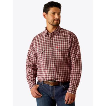 Ariat Men's FR Winch Long Sleeve Snap Work Shirt- Malbec Window