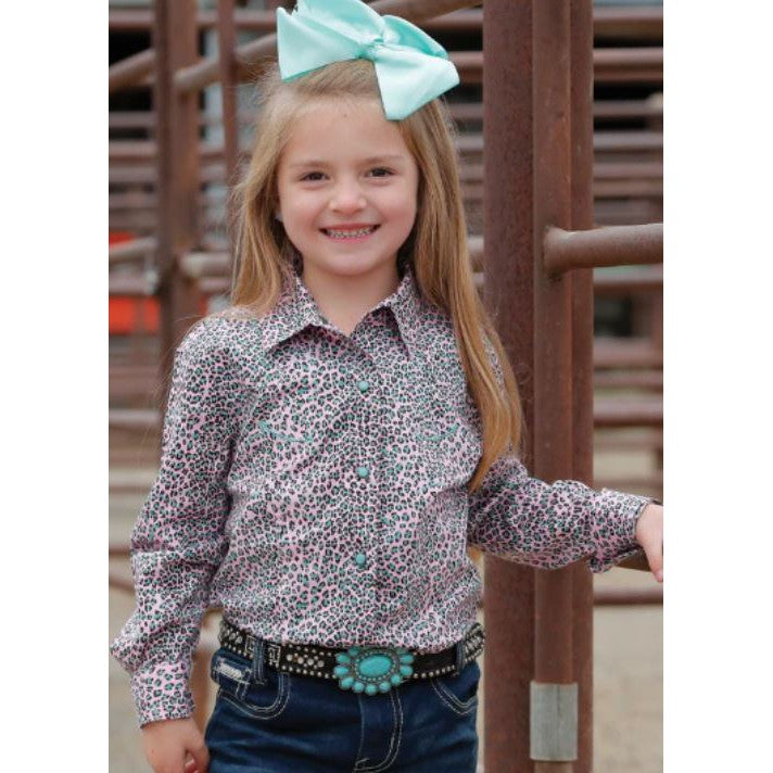 Cruel Girl Long Sleeve Girl's Western Shirt- Pink/Turquoise