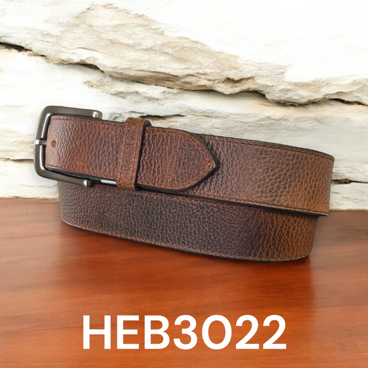 Circle SH Unisex  Pebbled Leather Belt- Dark Brown