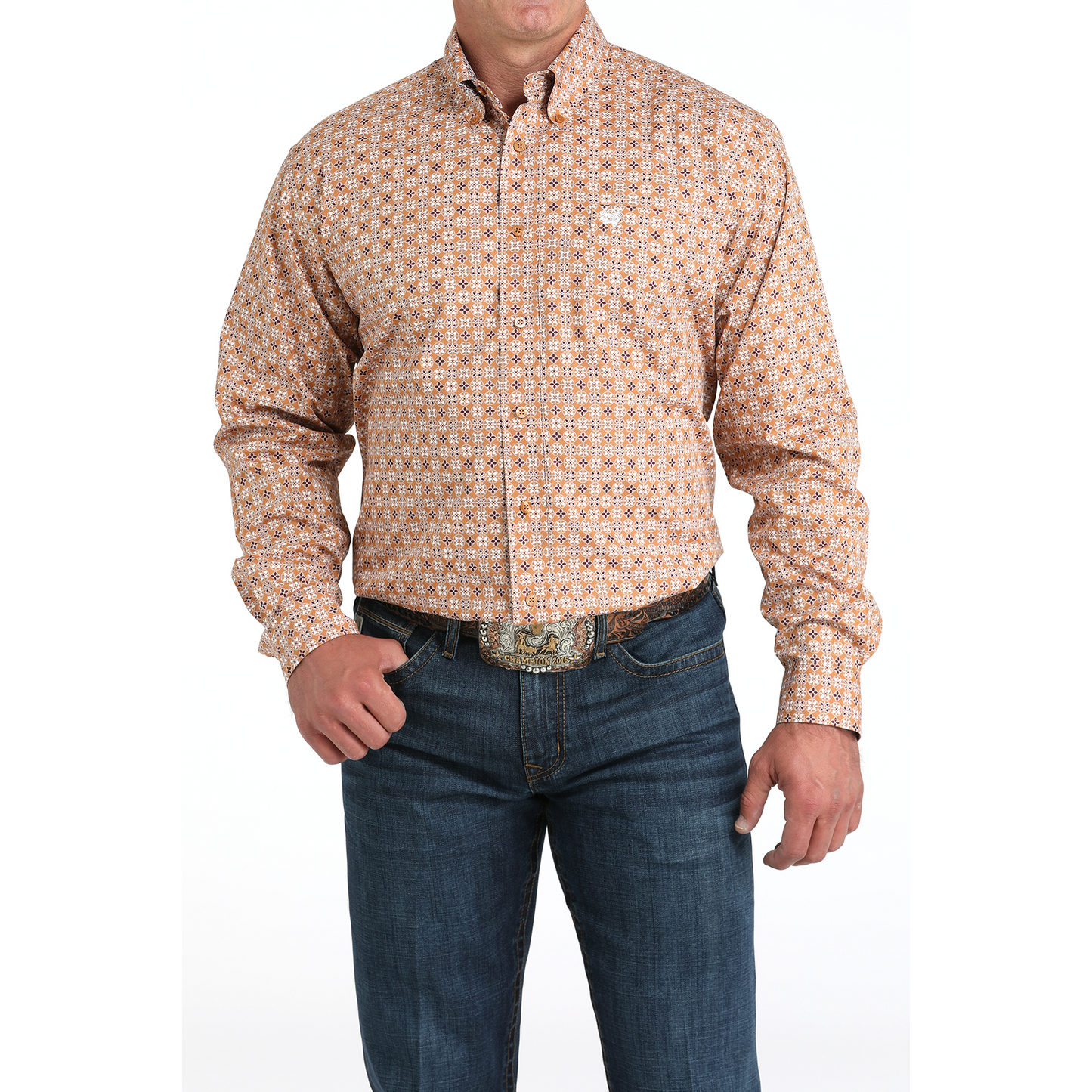 Cinch Men's Long Sleeve Print Shirt- Brown
