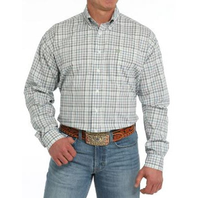 Cinch Men's Long Sleeve Plaid Shirt- White