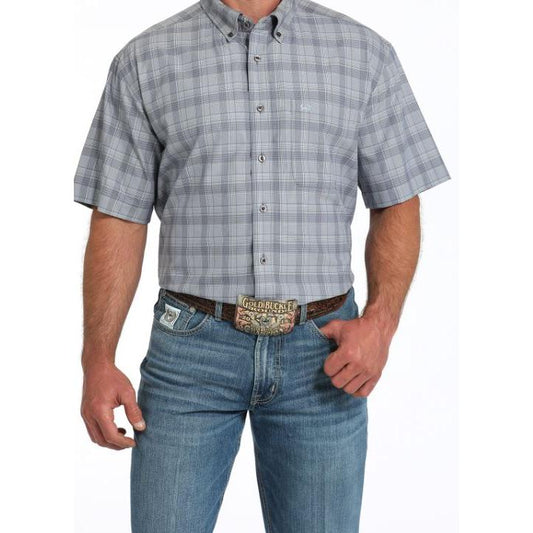 Cinch Men's Short Sleeve Plaid Arenaflex Shirt-Grey