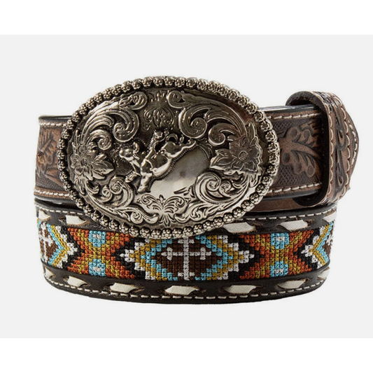 Nocona Boy's Cross Embroidery Belt- Rust - Irvine Tack & Western Wear