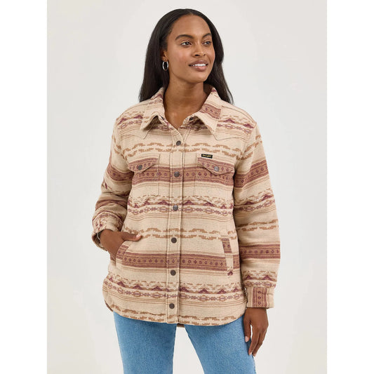 Wrangler Women's Quilt Lined Jacquard Shacket- Tan