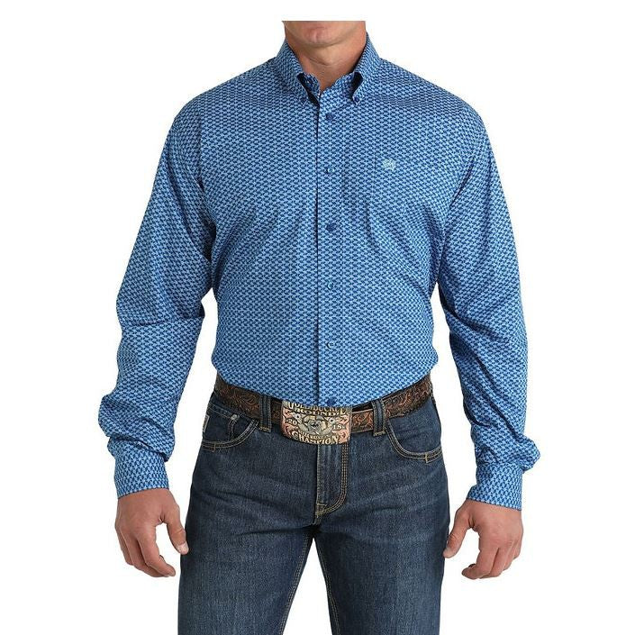 Cinch Classic Fit Long Sleeve Men's Cotton Print Shirt - Royal Blue