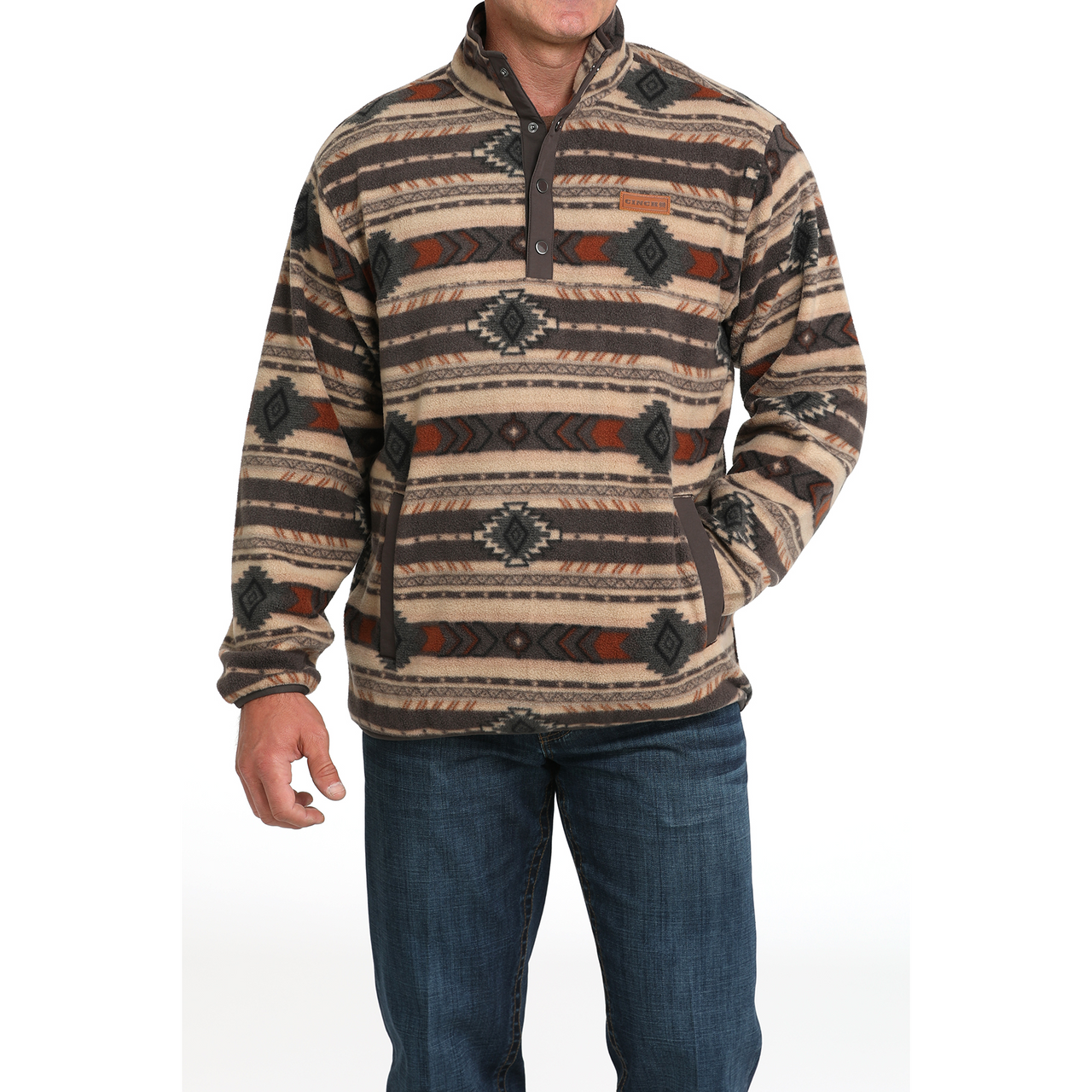 Cinch Men's Long Sleeve Polar Fleece Pullover-Brown
