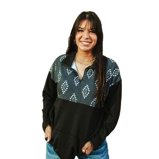 Lucky & Blessed Women's Aztec 1/4 zip Sweater - Olive