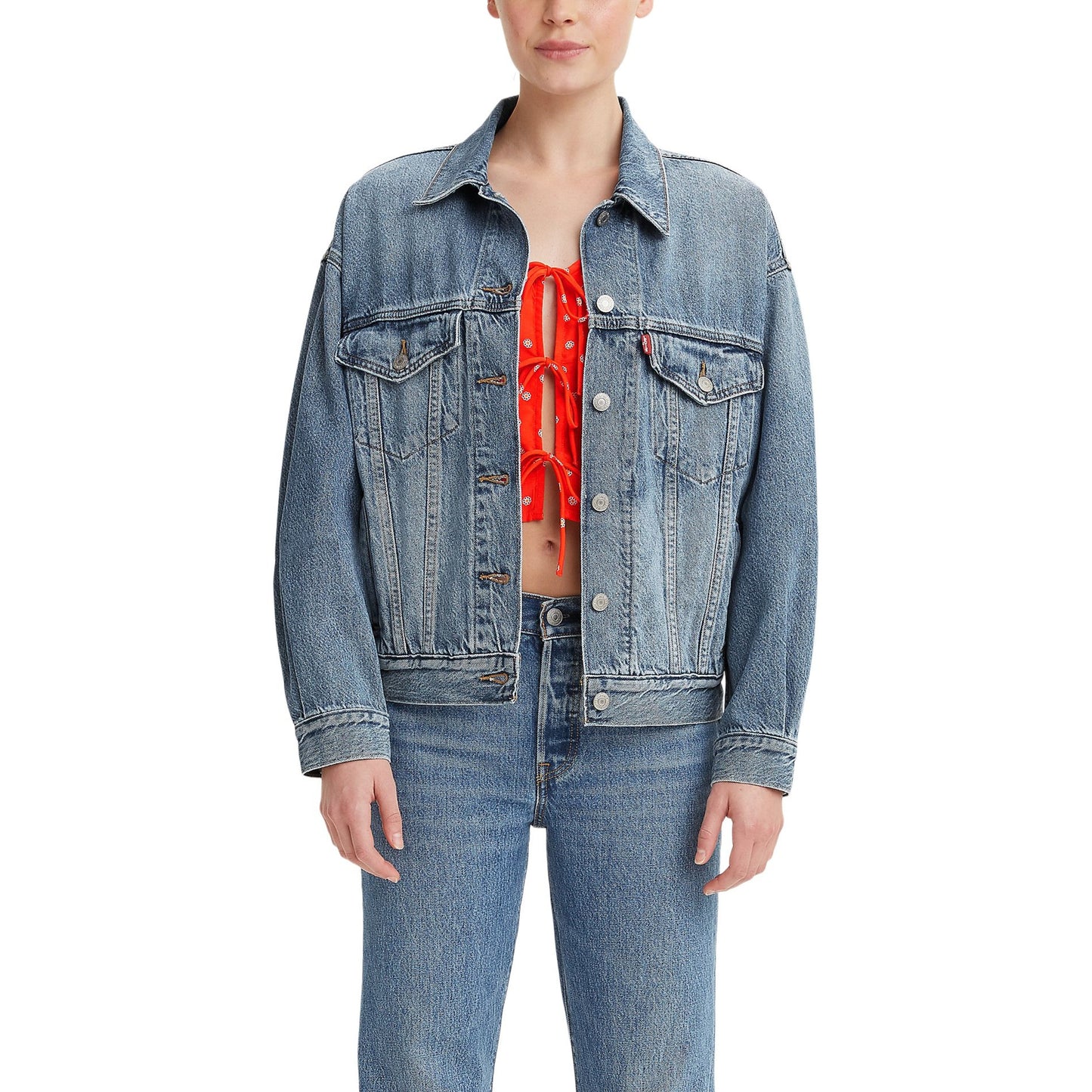 Levi Women's Denim Western Long Sleeve Denim Trucker Jacket- Light Indigo