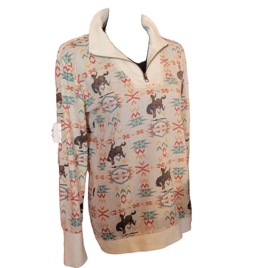 Panhandle Women's Sublimation Panel 1/4 zip Sweater-Cream