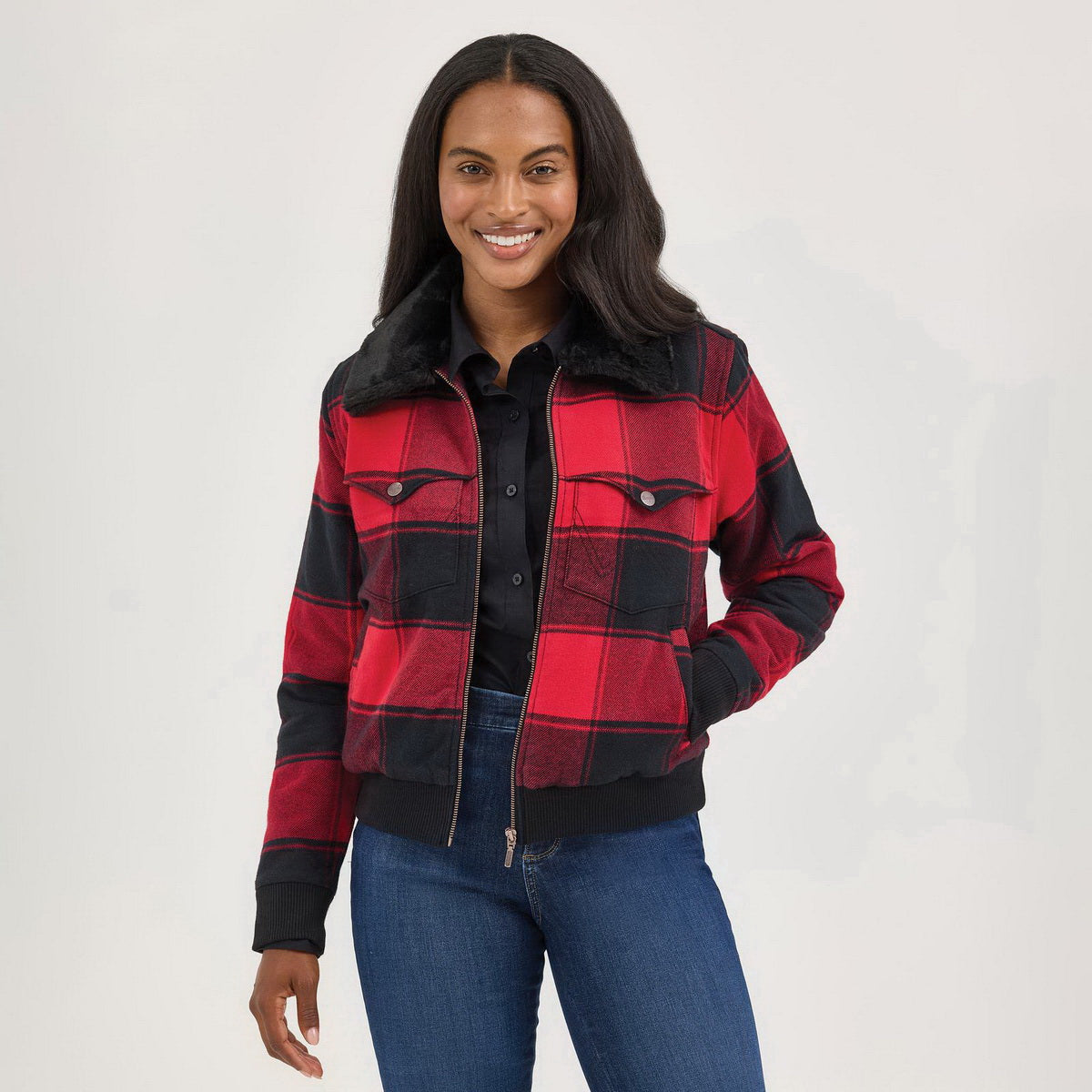 Wrangler Women's Retro Lined Bomber Jacket- Red