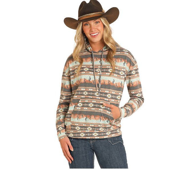 Rock & Roll Women's Scenery Print Hoodie -Camel