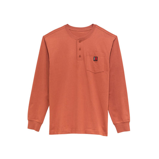 Wrangler Men's Rigg's Workwear Long  Sleeve Henley Tee Shirt- Mahogany