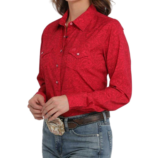 Cinch Women's Long Sleeve Print Shirt-Pink