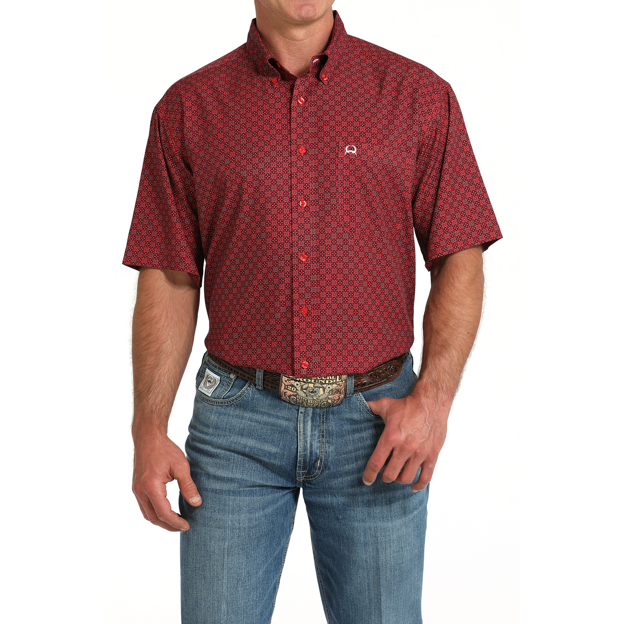 Cinch Men's Short Arenaflex Print Shirt- Red