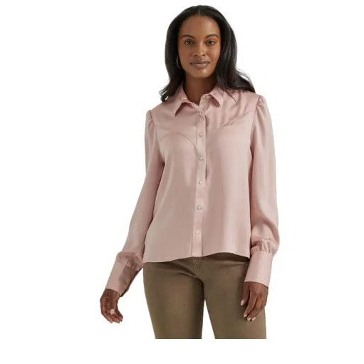 Wrangler Women's Long Sleeve Punchy Rodeo Blouse- Pink