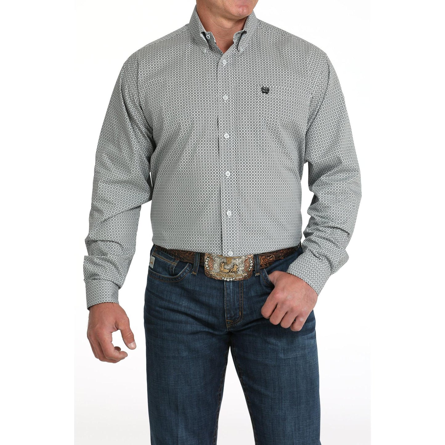 Cinch Men's Long Sleeve Western Print Shirt- Grey