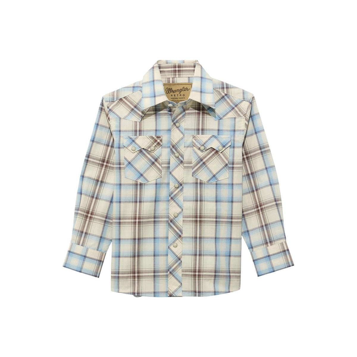 Wrangler Boy's Long Sleeve Retro Shirt - Ecru/Blue/Historic Tan - Irvine Tack & Western Wear