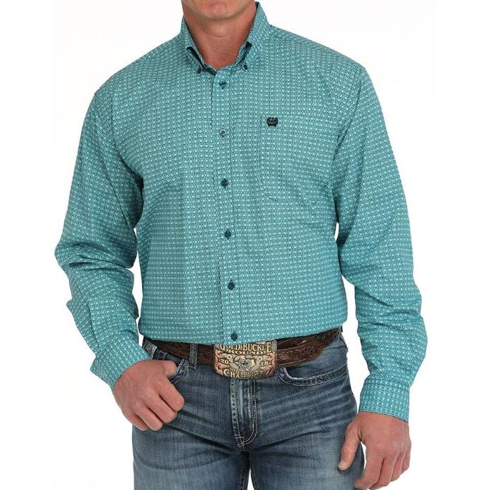 Cinch Men's Long Sleeve Medallion Button Down Western Shirt- Turquoise