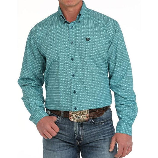 Cinch Men's Long Sleeve Medallion Button Down Western Shirt- Turquoise