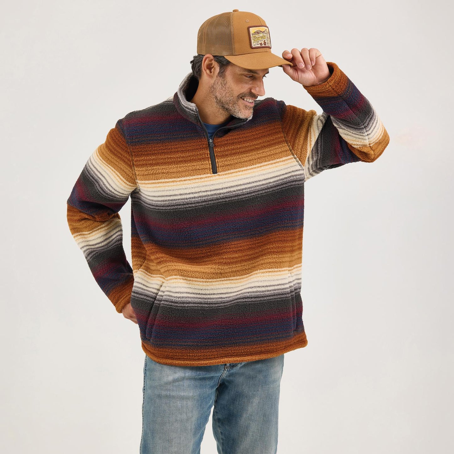 Wrangler Men's Mixed 1/4 Snap Sherpa- Multi Stripe
