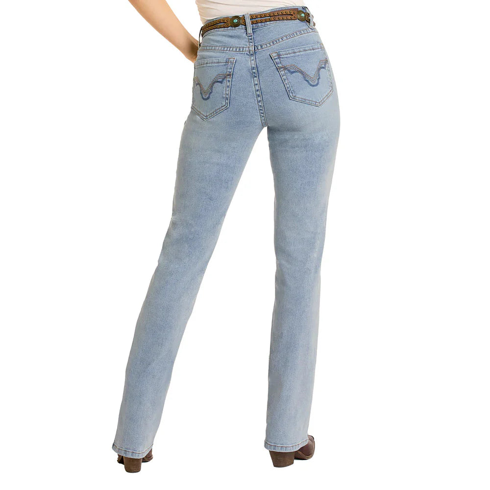 Rock & Roll Women's Two Tone Detail Modest Boot Cut Jean