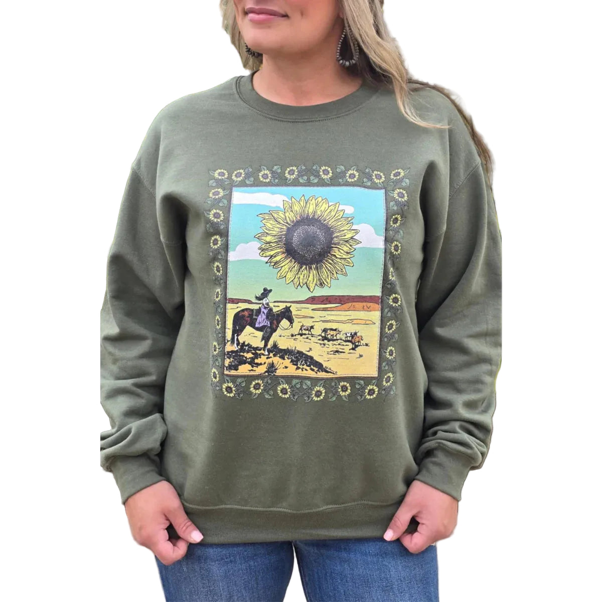 Sterling Kreek Women's Long Sleeve Sunflowers in the Draw Pullover