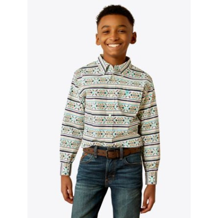 Ariat Boy's Long Sleeve Judge Classic Fit Shirt- Teal