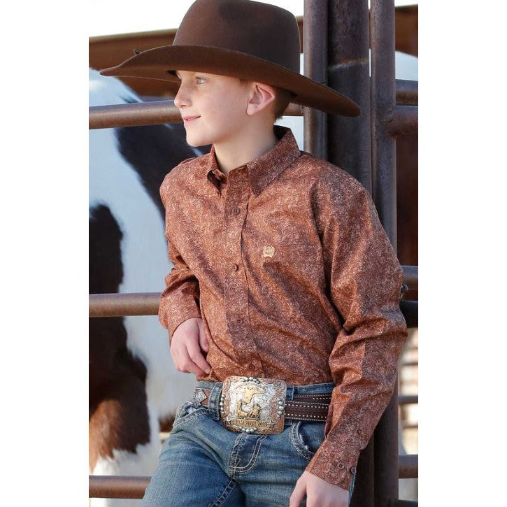 Cinch Boys Long Sleeve Paisley Printed Western Shirt- Brown