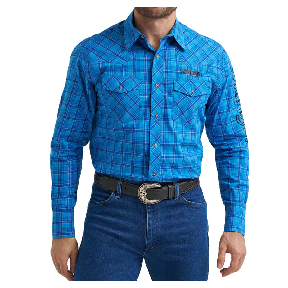 Wrangler Men's Long Sleeve Team Logo Shirt- Blue
