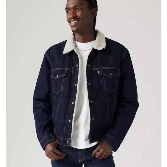 Levi Strauss Men's Type 3 Sherpa Trucker Jacket- Dark Stonewash