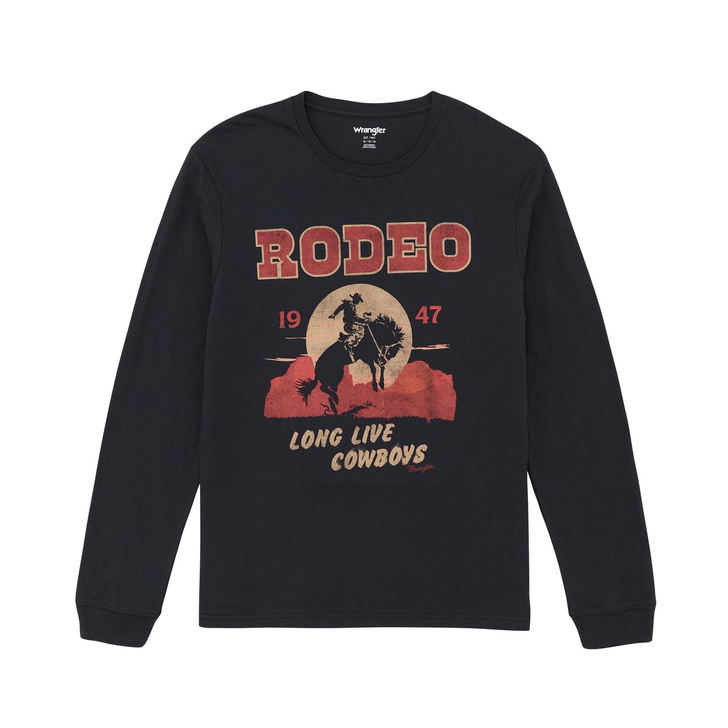 Wrangler Men's Graphic Geronimo Long Sleeve Tee Shirt- Jet Black