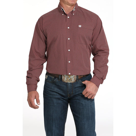 Cinch Men's Long Sleeve Western Patterned Shirt- Red