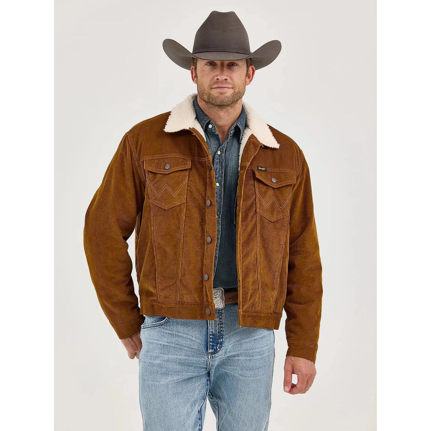 Wrangler Men's Cowboy Cut Sherpa Lined Long Sleeve Corduroy Jacket- Monks Robe