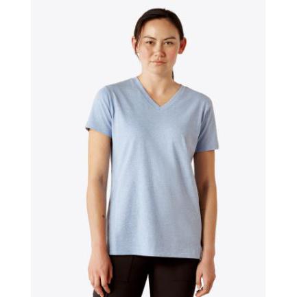 Womens Rebar Cotton Strong V-Neck Short Sleeve Tee Shirt- Bel Air Heather
