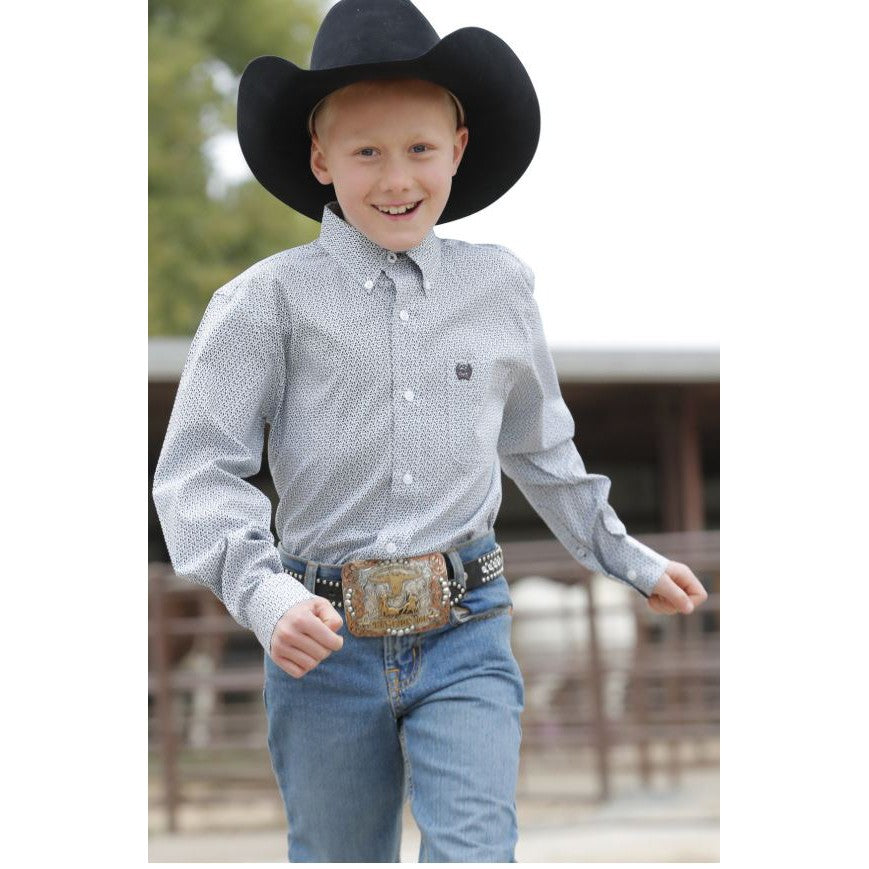 Cinch Boy's Long Sleeve Patterned Shirt- White