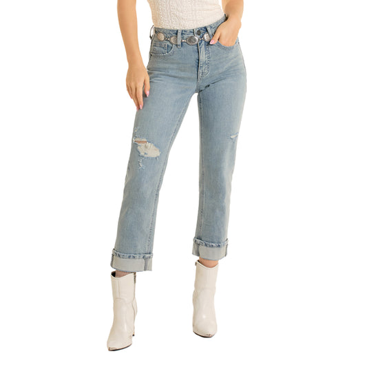 Rock & Roll Women's Distressed High Rise Cropped Jeans- Medium Vintage