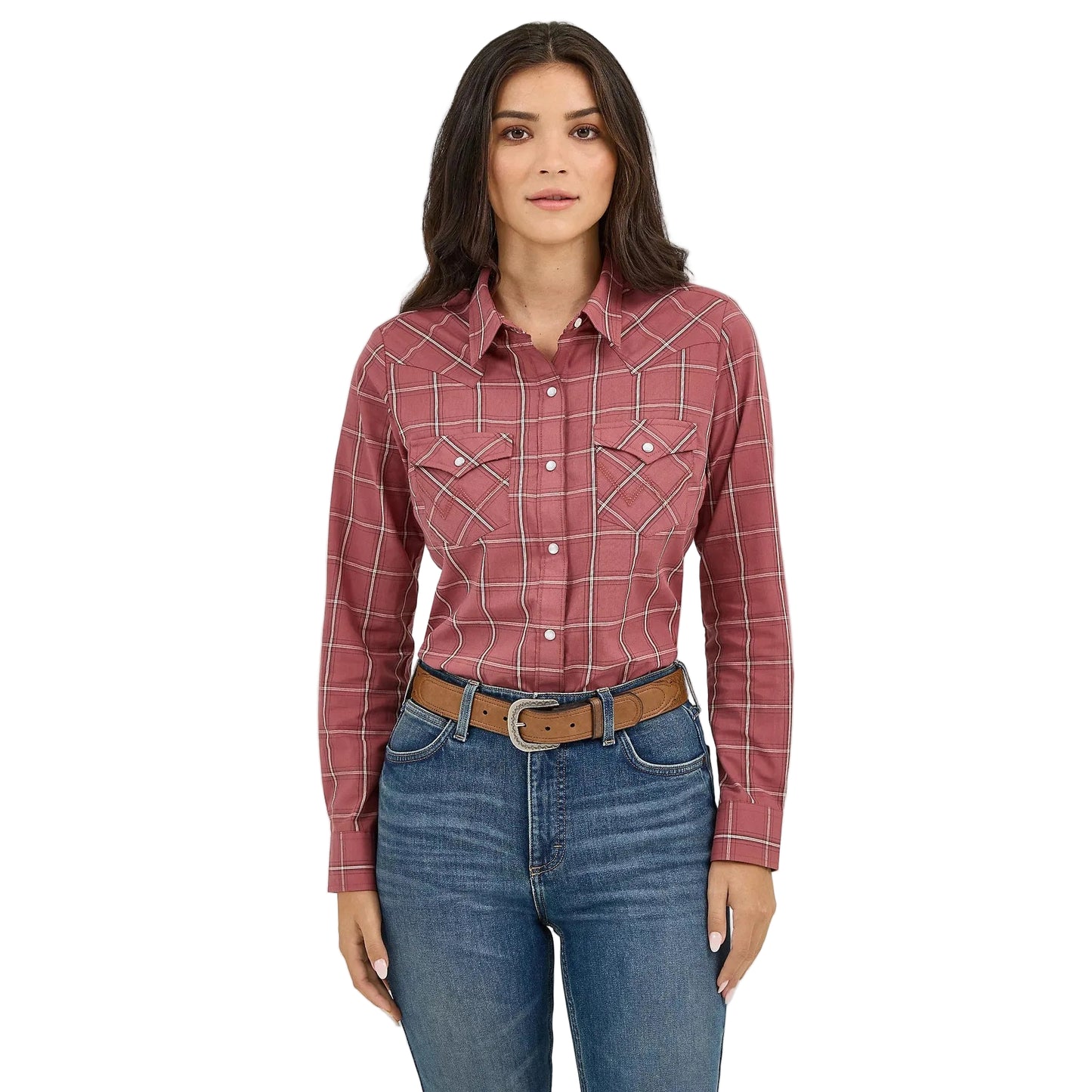 Wrangler Women's Long Sleeve Plaid Western Snap Shirt- Dusk Wine
